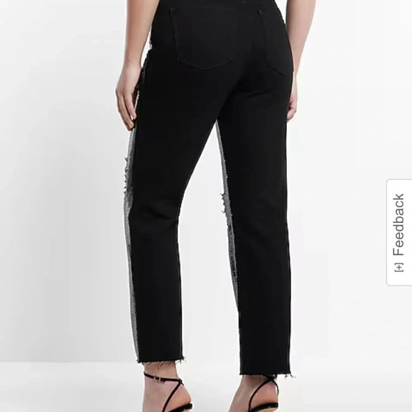 Express 
High Waisted Sequin Front Ripped Raw Hem Straight Ankle Jeans - Picture 3 of 9